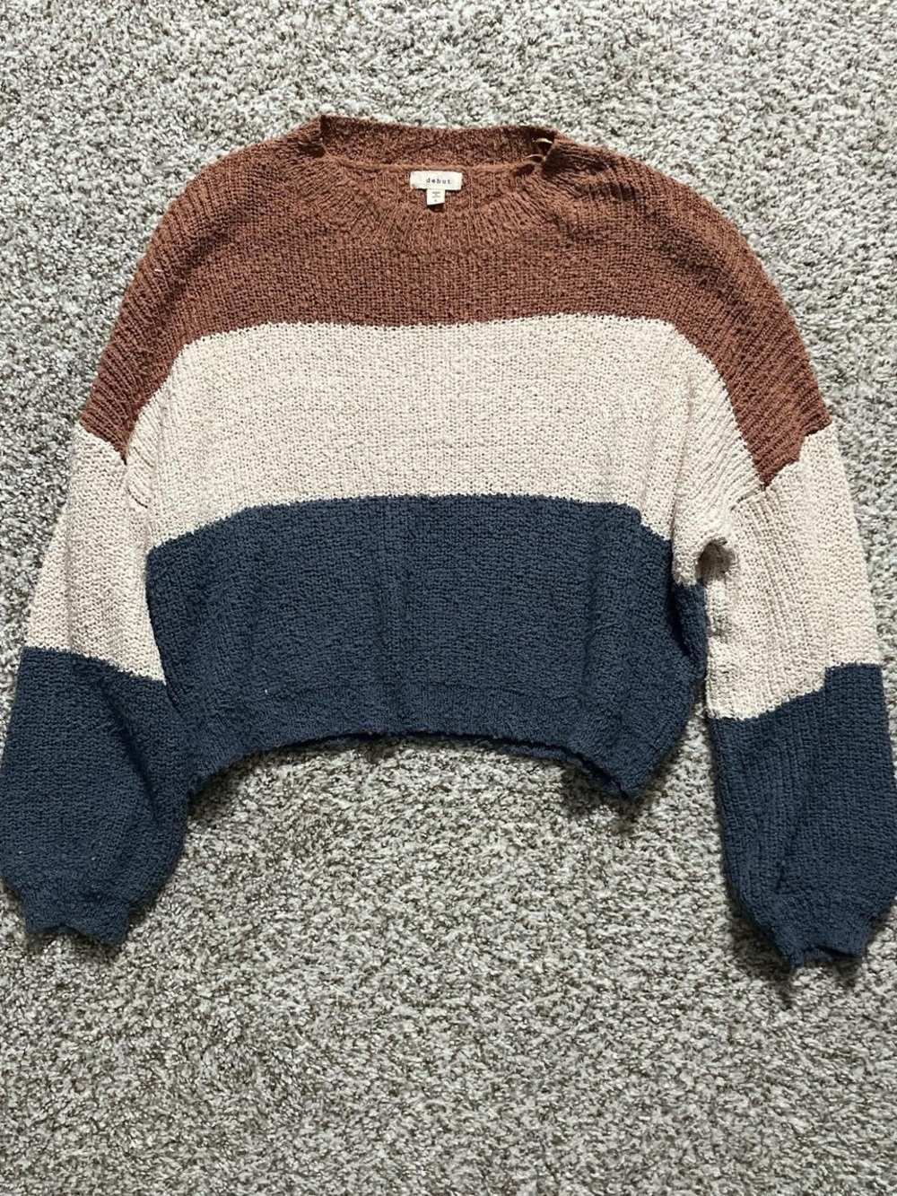 debut Colorblock Crewneck Sweater in Brown, Cream & Navy